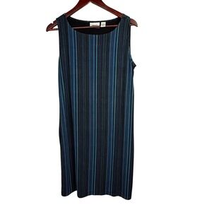 Chicos Travelers Slinky Style Knit Sleeveless Striped Sheath Dress Size 1